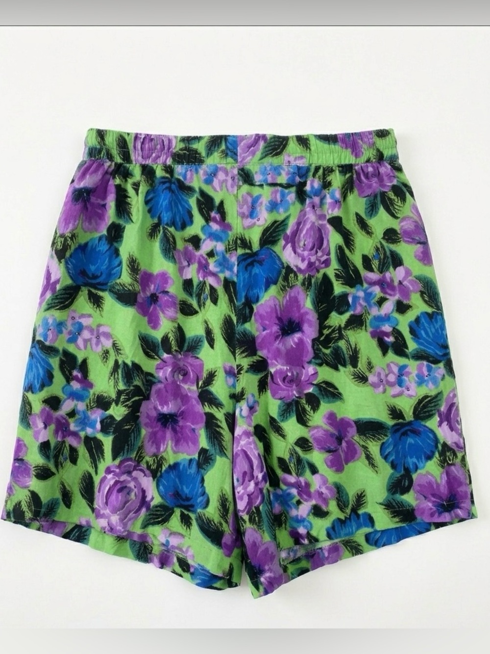 Vintage 90s I Am Rayon Floral Pull On Shorts 2X Green Purple Boho Y2K